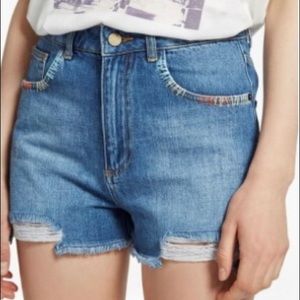 NWT French Connection Rufaro Denim Shorts Distressed Embroidered Detail Size 2